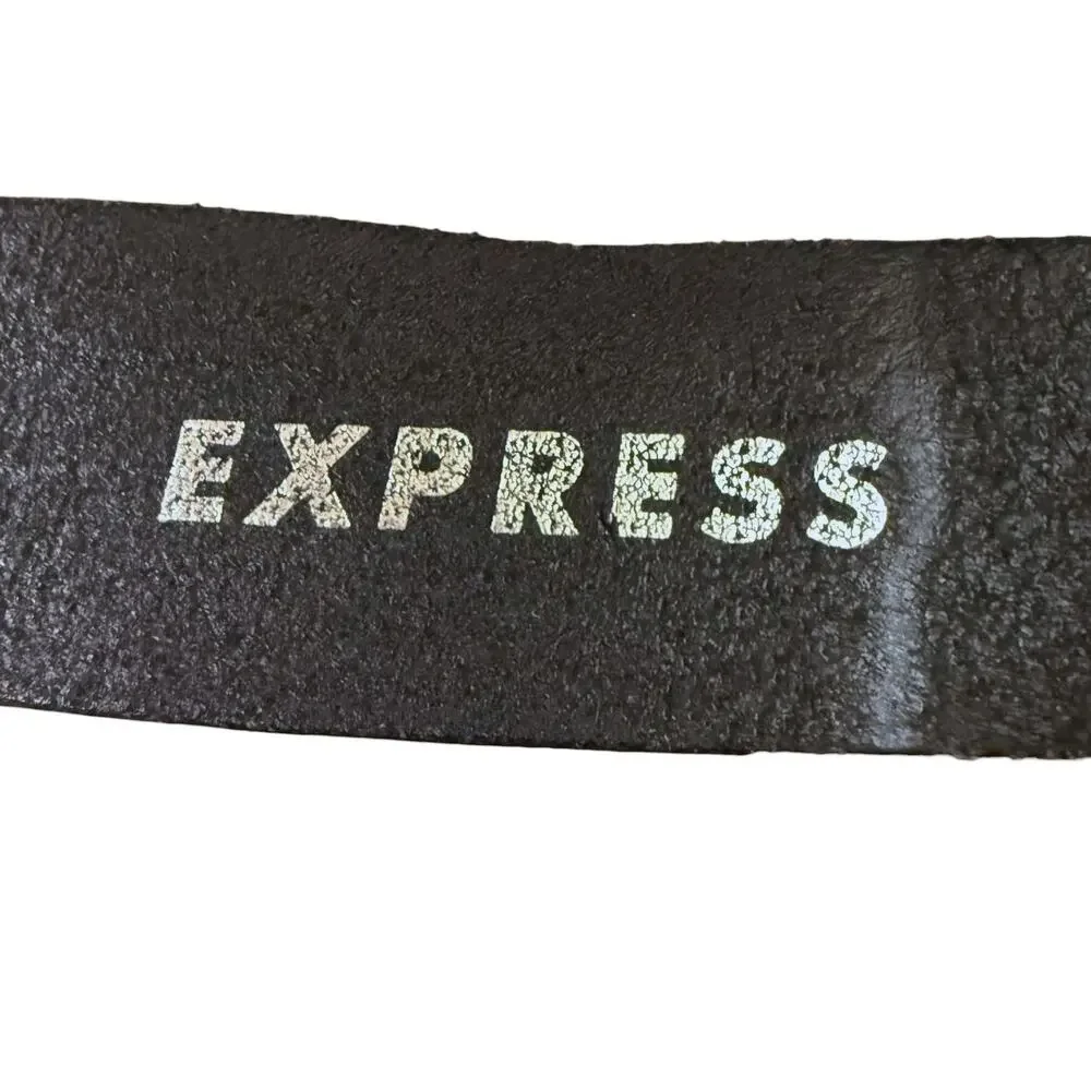 Vintage Express Leather Belt Unisex Black Silver Buckle Punk Grunge Sz M (32)